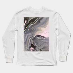 Pink, white, yellow, grey, black acrylic pour Long Sleeve T-Shirt